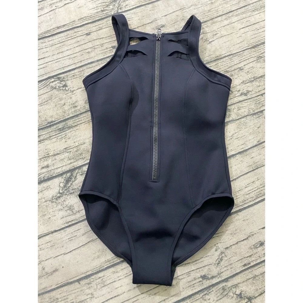Magicsuit Womens 8 One Piece Bathing Swim Suit Zip Cut Out Stretch Black Beach